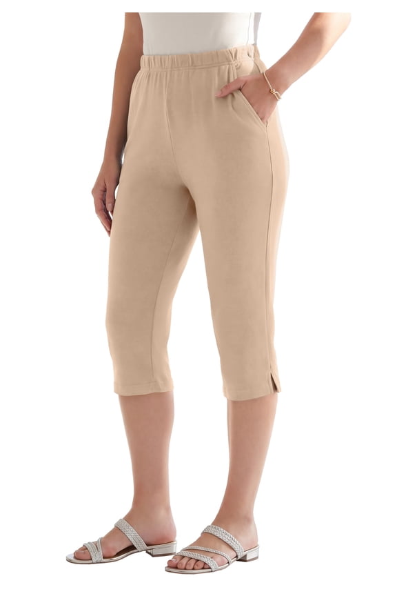 Women's Plus Size Soft Knit Relaxed Pull-On Capri Pant