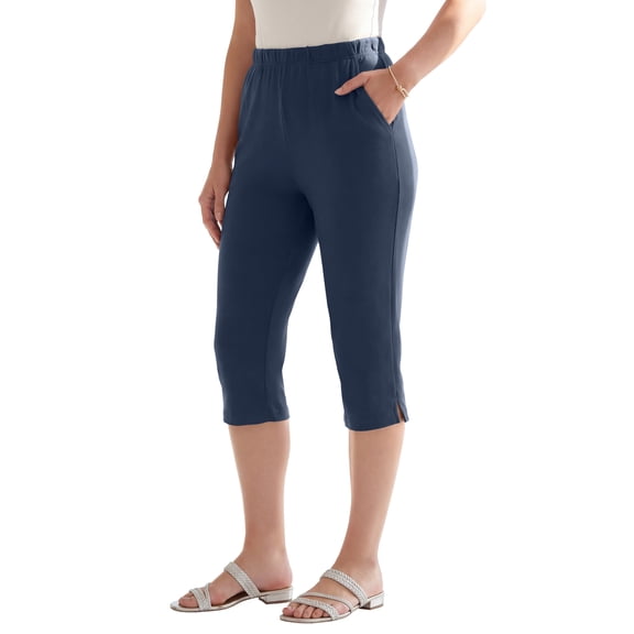 Roaman's Women's Plus Size Soft Knit Relaxed Pull-On Capri Pant