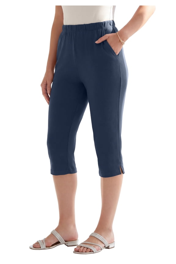Women's Plus Size Soft Knit Relaxed Pull-On Capri Pant