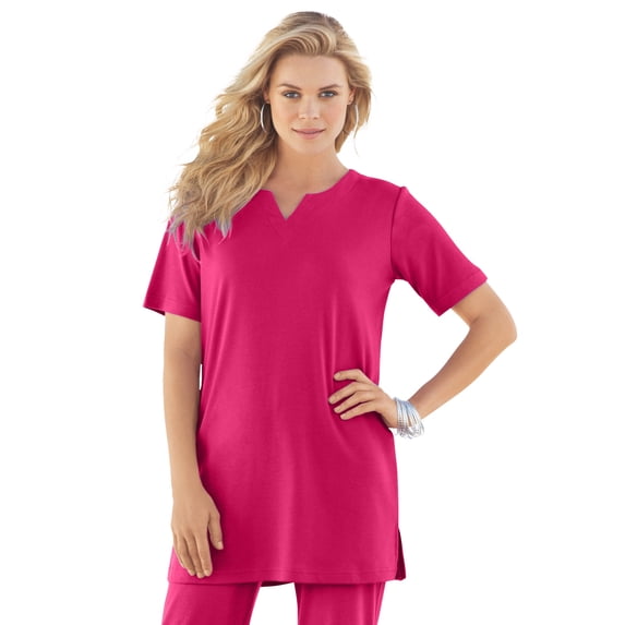 Roaman's Women's Plus Size Soft Knit Tunic With Notch Neckline