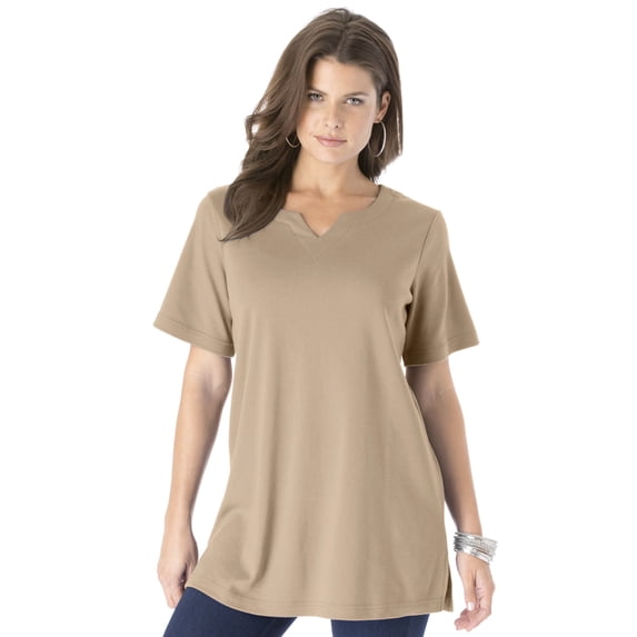 Roaman's Women's Plus Size Soft Knit Tunic With Notch Neckline