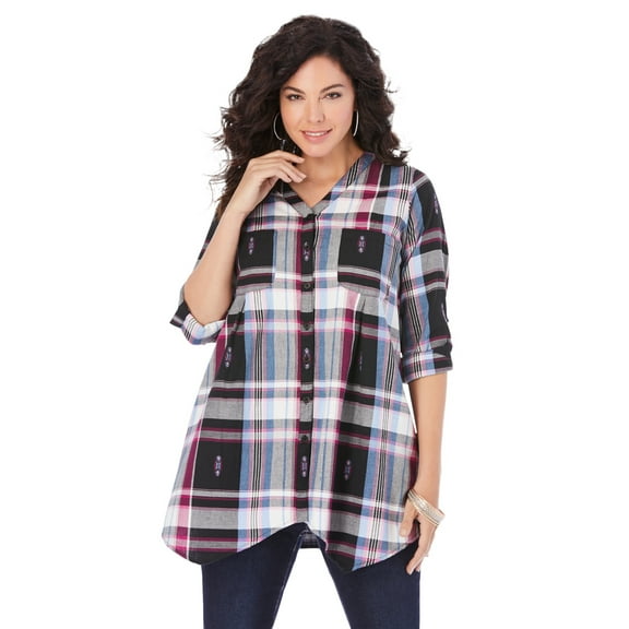 Roaman's Women's Plus Size Soft Plaid Button-Front Shirt