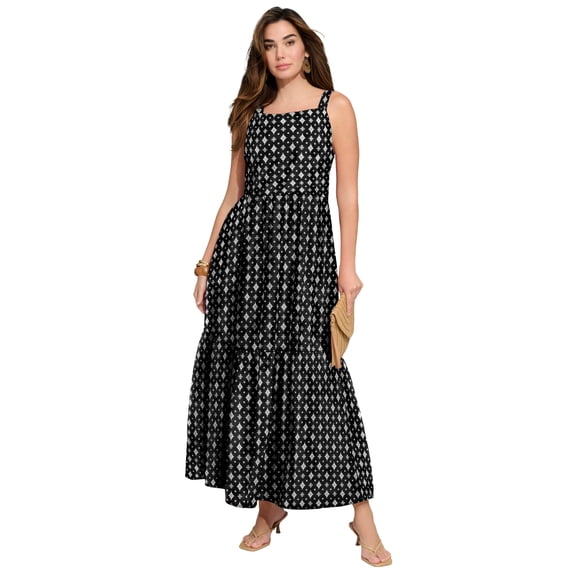 Roaman's Women's Plus Size Square Neck Adjustable Strap Maxi Dress