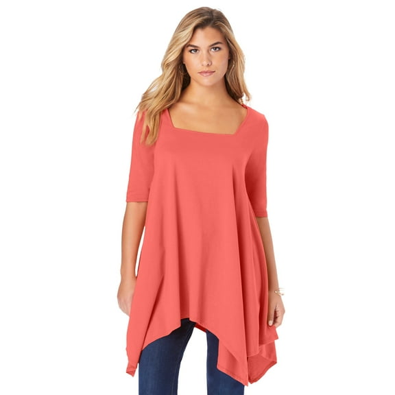 Roaman's Women's Plus Size Ultimate Square Neck Handkerchief Hem Tunic