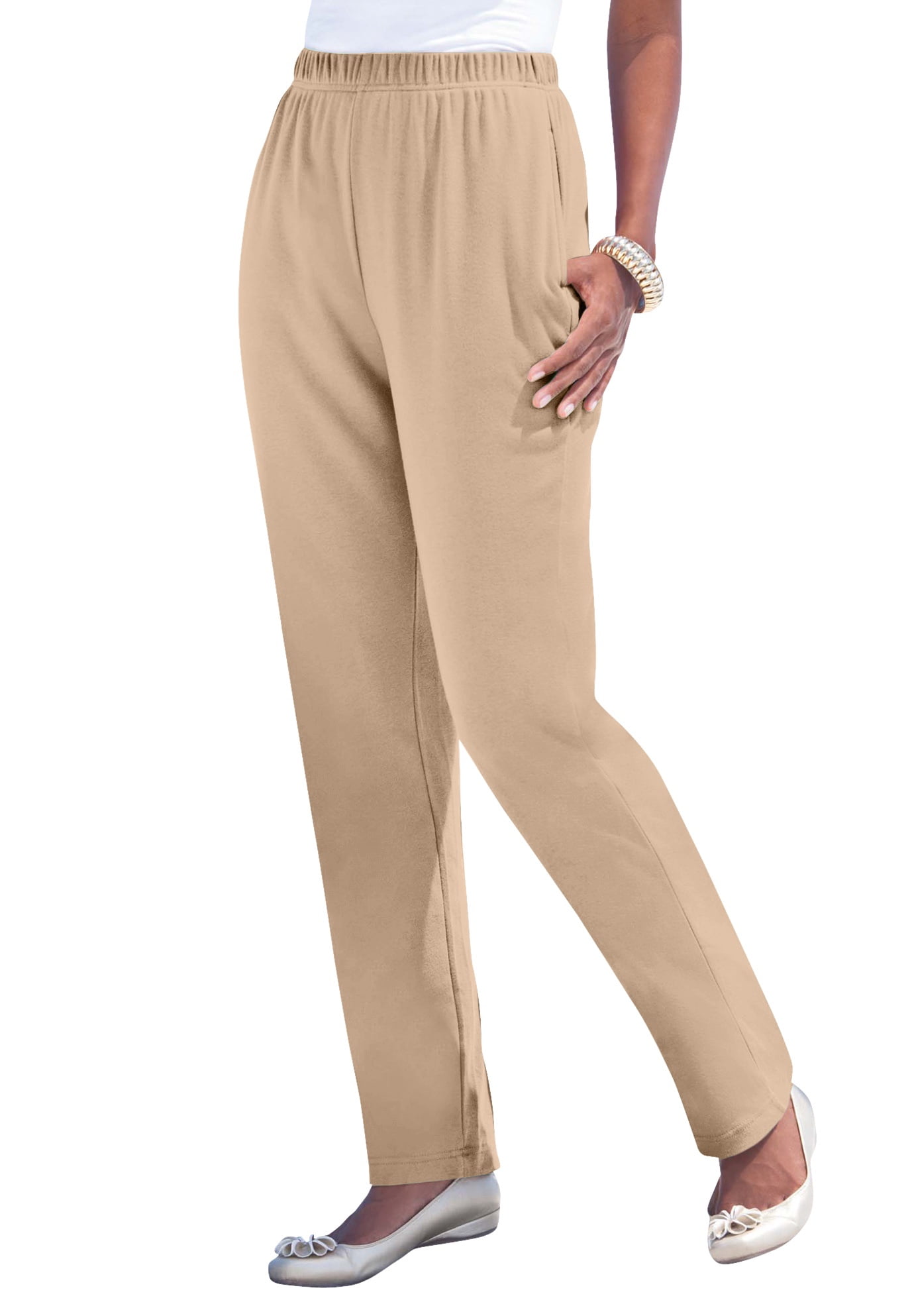 Roaman's Women's Plus Size Straight-Leg Soft Knit Pant Pull On Elastic Waist