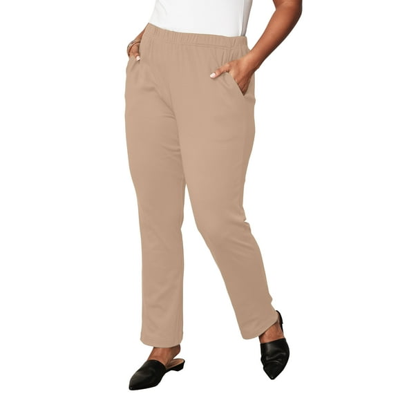 Roaman's Women's Plus Size Tall Plus Size Straight Leg Soft Knit Pull On Pant