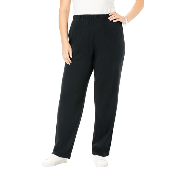 Roaman's Women's Plus Size Soft Knit Relaxed Pull-On Straight Leg Pant