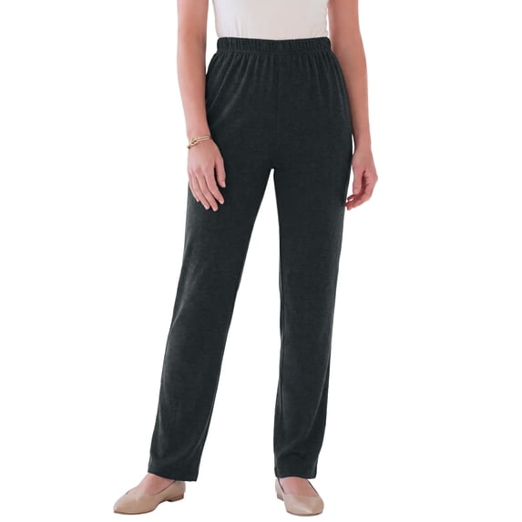 Roaman's Women's Plus Size Soft Knit Relaxed Pull-On Straight Leg Pant