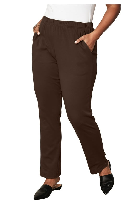 Women's Plus Size Tall Plus Size Straight Leg Soft Knit Pull On Pant