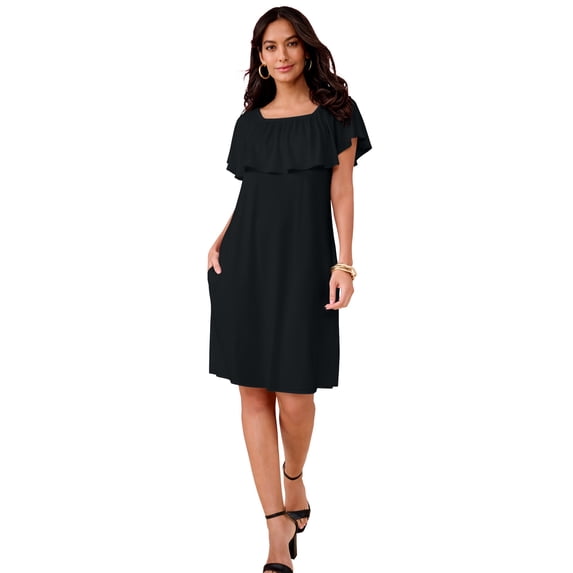 Roaman's Women's Plus Size Stretch Knit Convertible Flounce Dress