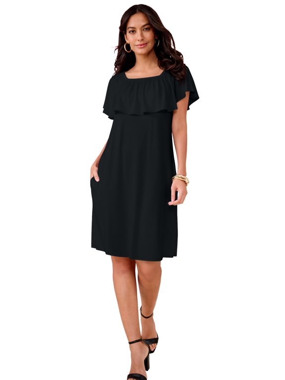 Women's Plus Size Stretch Knit Convertible Flounce Dress