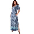 thumbnail image 1 of Roaman's Women's Plus Size Stretch Knit Short Sleeve Maxi Dress With Side Slit Detail, 1 of 3