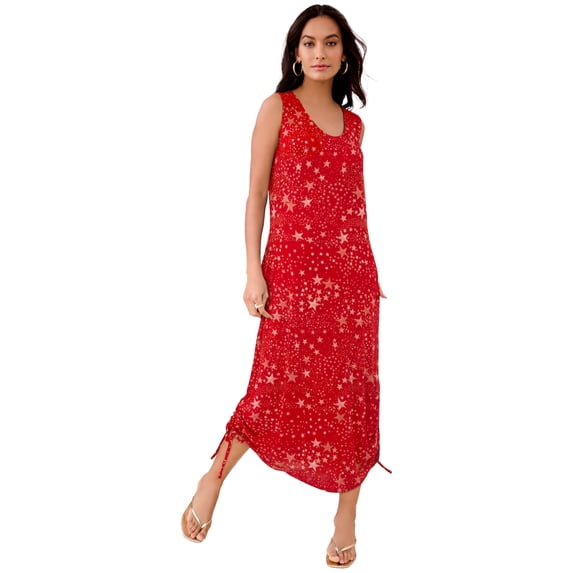 Roaman's Women's Plus Size Stretch Knit Sleeveless Midi Dress With Ruched Hem Detail