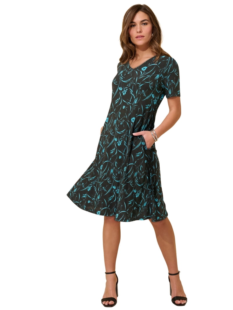 Roaman's Plus Size Stretch Knit Pocket Swing Dress