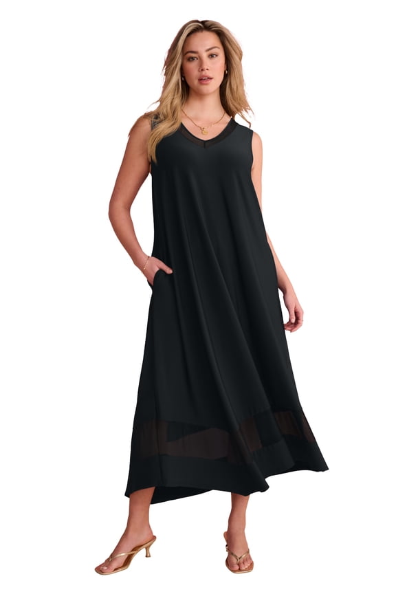 Women's Plus Size Stretch Knit V-Neck Sleeveless Maxi Dress