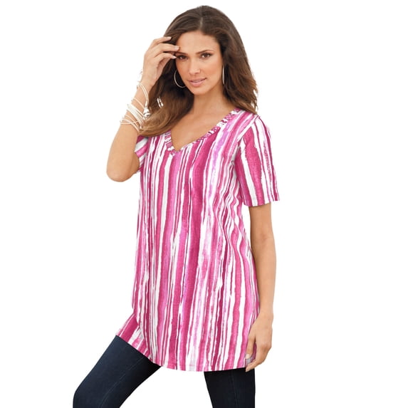 Roaman's Women's Plus Size Studded Tie-Dye Tunic Long Shirt