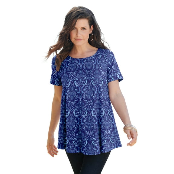 Roaman's Women's Plus Size Cotton Ultimate Swing Tee With Keyhole Back