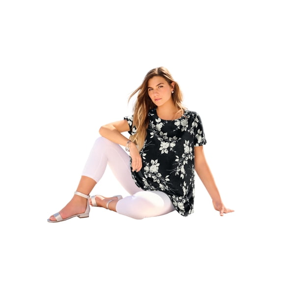 Roaman's Women's Plus Size Ultimate Cotton Crewneck Short Sleeve Swing Tee