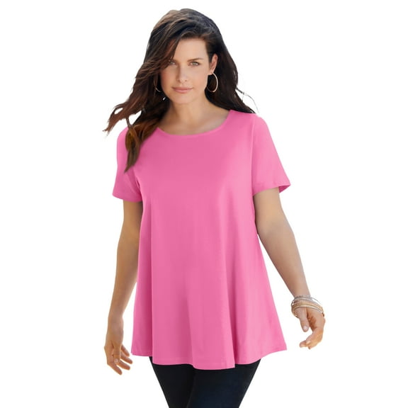 Roaman's Women's Plus Size Cotton Ultimate Swing Tee With Keyhole Back