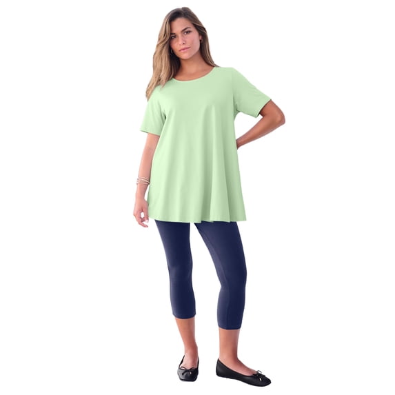 Roaman's Women's Plus Size Ultimate Cotton Crewneck Short Sleeve Swing Tee
