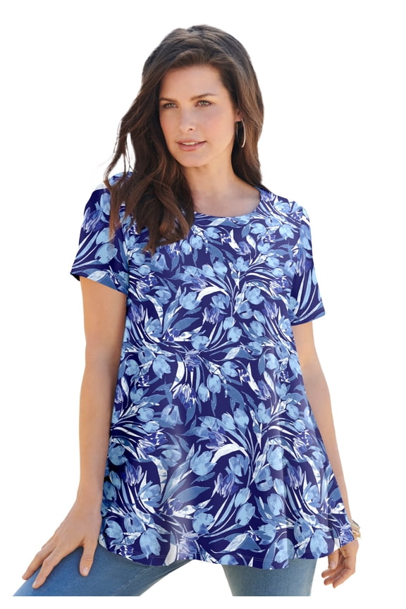 Women's Plus Size Cotton Ultimate Swing Tee With Keyhole Back