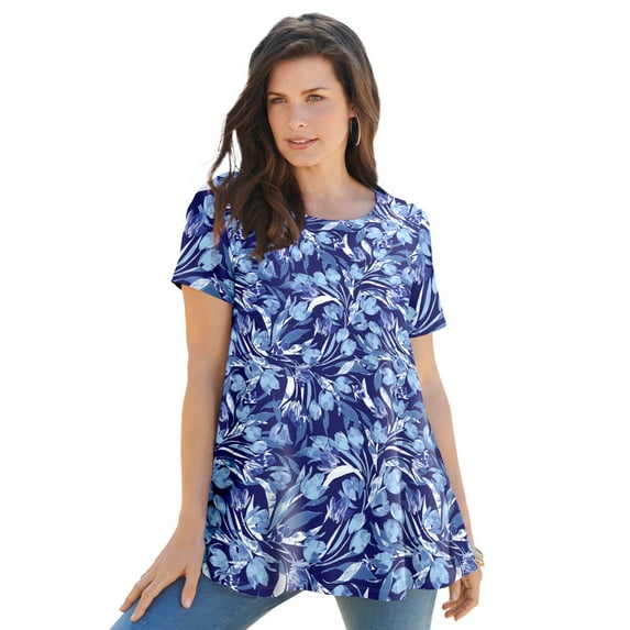 Roaman's Women's Plus Size Ultimate Cotton Crewneck Short Sleeve Swing Tee
