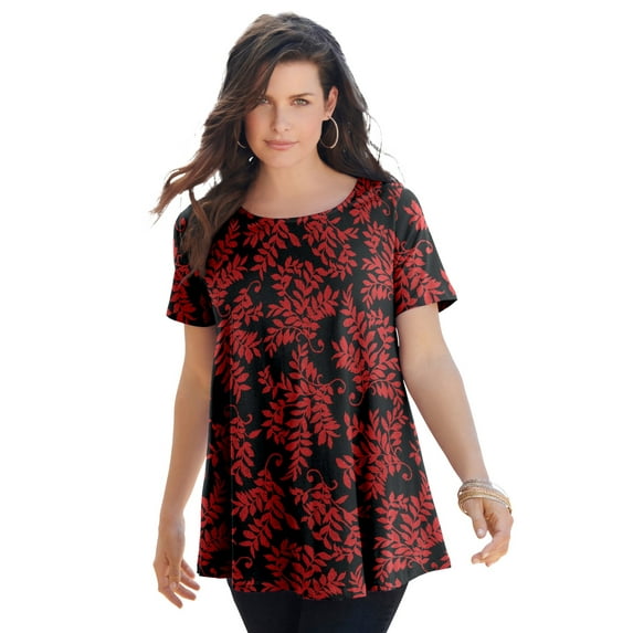 Roaman's Women's Plus Size Ultimate Cotton Crewneck Short Sleeve Swing Tee