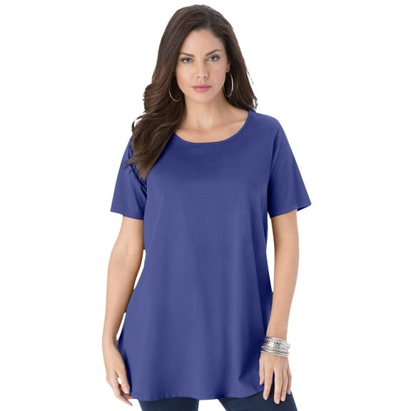 Roaman's Women's Plus Size Cotton Ultimate Swing Tee With Keyhole Back