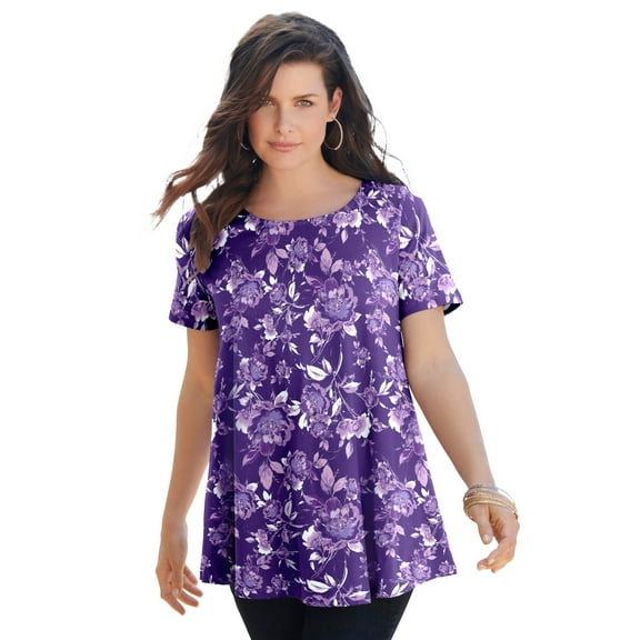 Roaman's Women's Plus Size Cotton Ultimate Swing Tee With Keyhole Back