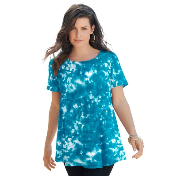 Roaman's Women's Plus Size Cotton Ultimate Swing Tee With Keyhole Back