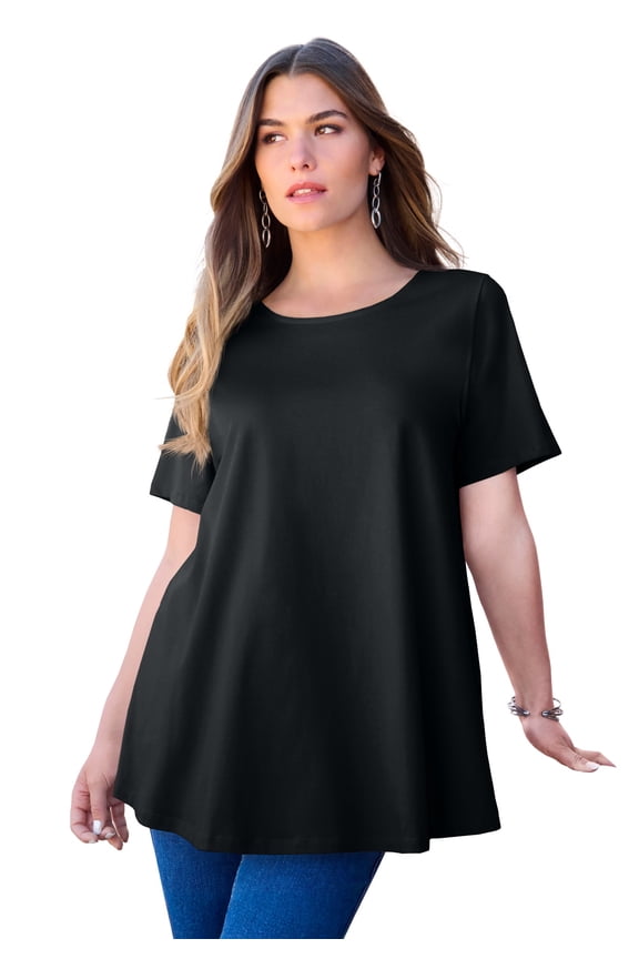 Women's Plus Size Ultimate Cotton Crewneck Short Sleeve Swing Tee