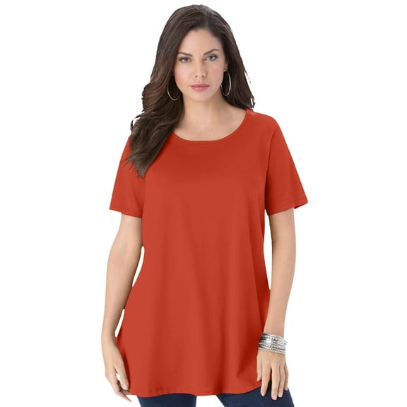 Roaman's Women's Plus Size Cotton Ultimate Swing Tee With Keyhole Back