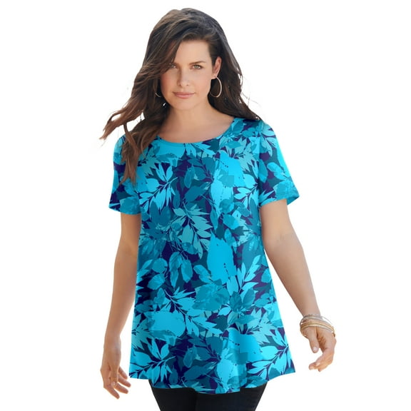 Roaman's Women's Plus Size Cotton Ultimate Swing Tee With Keyhole Back