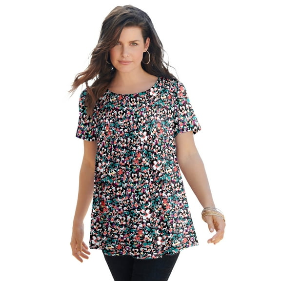 Roaman's Women's Plus Size Cotton Ultimate Swing Tee With Keyhole Back