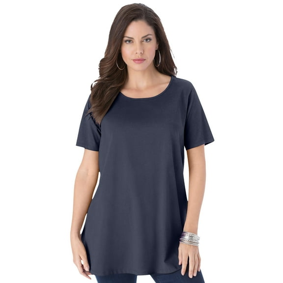 Roaman's Women's Plus Size Cotton Ultimate Swing Tee With Keyhole Back