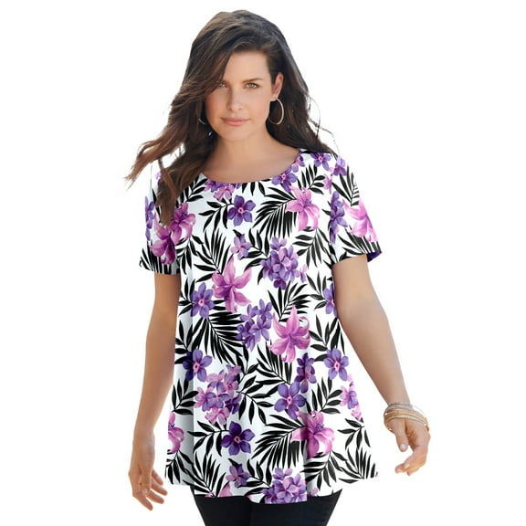 Roaman's Women's Plus Size Cotton Ultimate Swing Tee With Keyhole Back