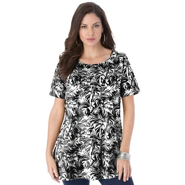 Roaman's Women's Plus Size Swing Ultimate Tee With Keyhole Back