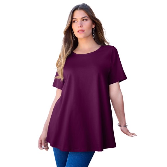Roaman's Women's Plus Size Ultimate Cotton Crewneck Short Sleeve Swing Tee