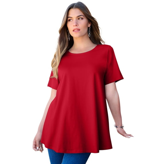 Roaman's Women's Plus Size Ultimate Cotton Crewneck Short Sleeve Swing Tee