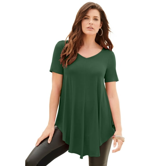 Roaman's Women's Plus Size Swing Ultra Femme Tunic Short Sleeve V-Neck Shirt