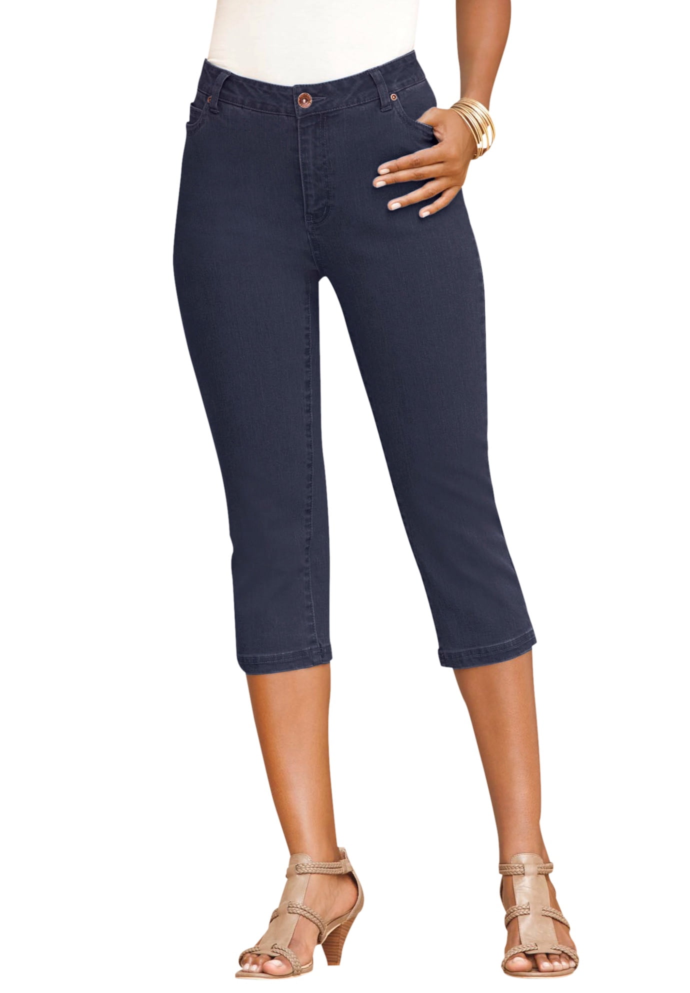 Roaman's Women's Plus Size Tall Denim 24/7 Iconic Capri Jean - Walmart.com