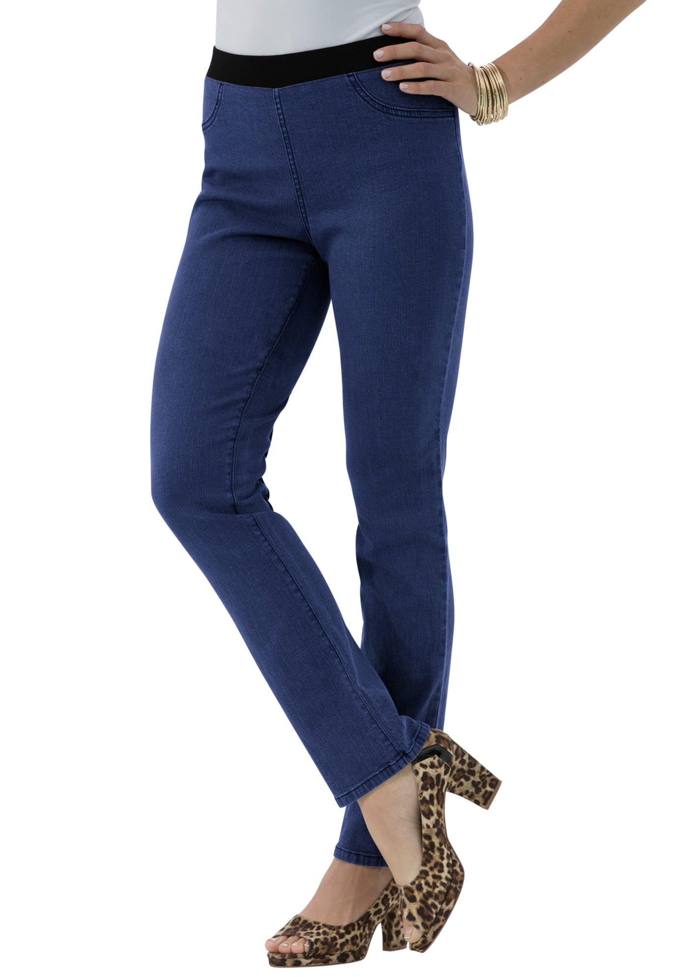 Roamans Women's Plus Size Tall Bootcut Jeans – Dark Wash With Invisible Stretch Waistband, 35" Inseam