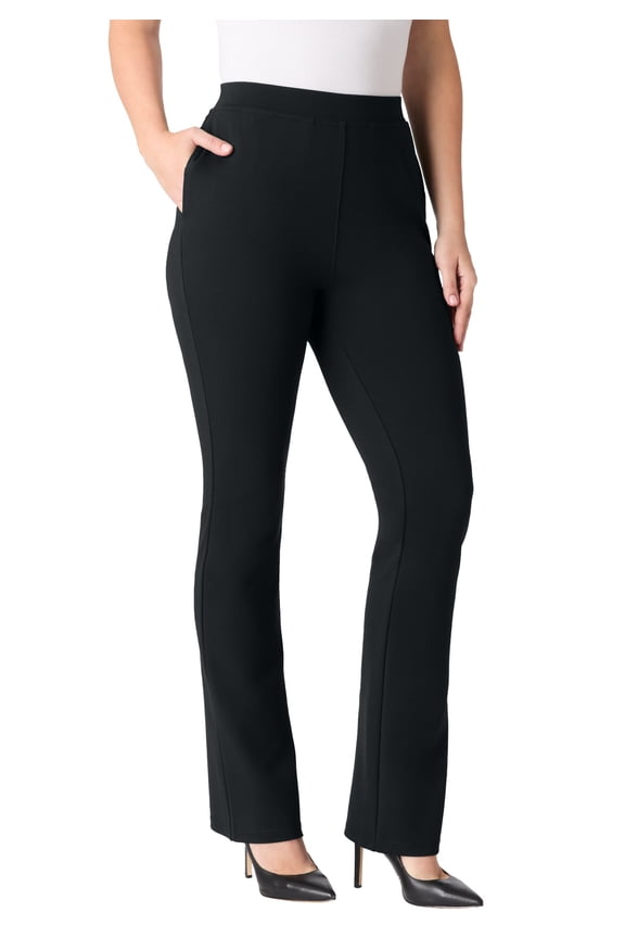 Women's Plus Size Tall Plus Size Ponte Bootcut Pant With Pockets And Pull On Elastic Waist