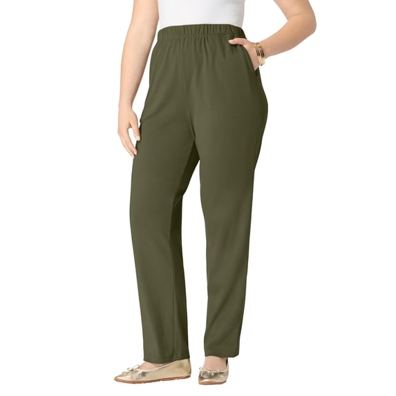 Roaman's Women's Plus Size Tall Plus Size Soft Knit Relaxed Pull-On Straight Leg Pant