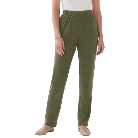 Roaman's Women's Plus Size Tall Plus Size Soft Knit Relaxed Pull-On Straight Leg Pant
