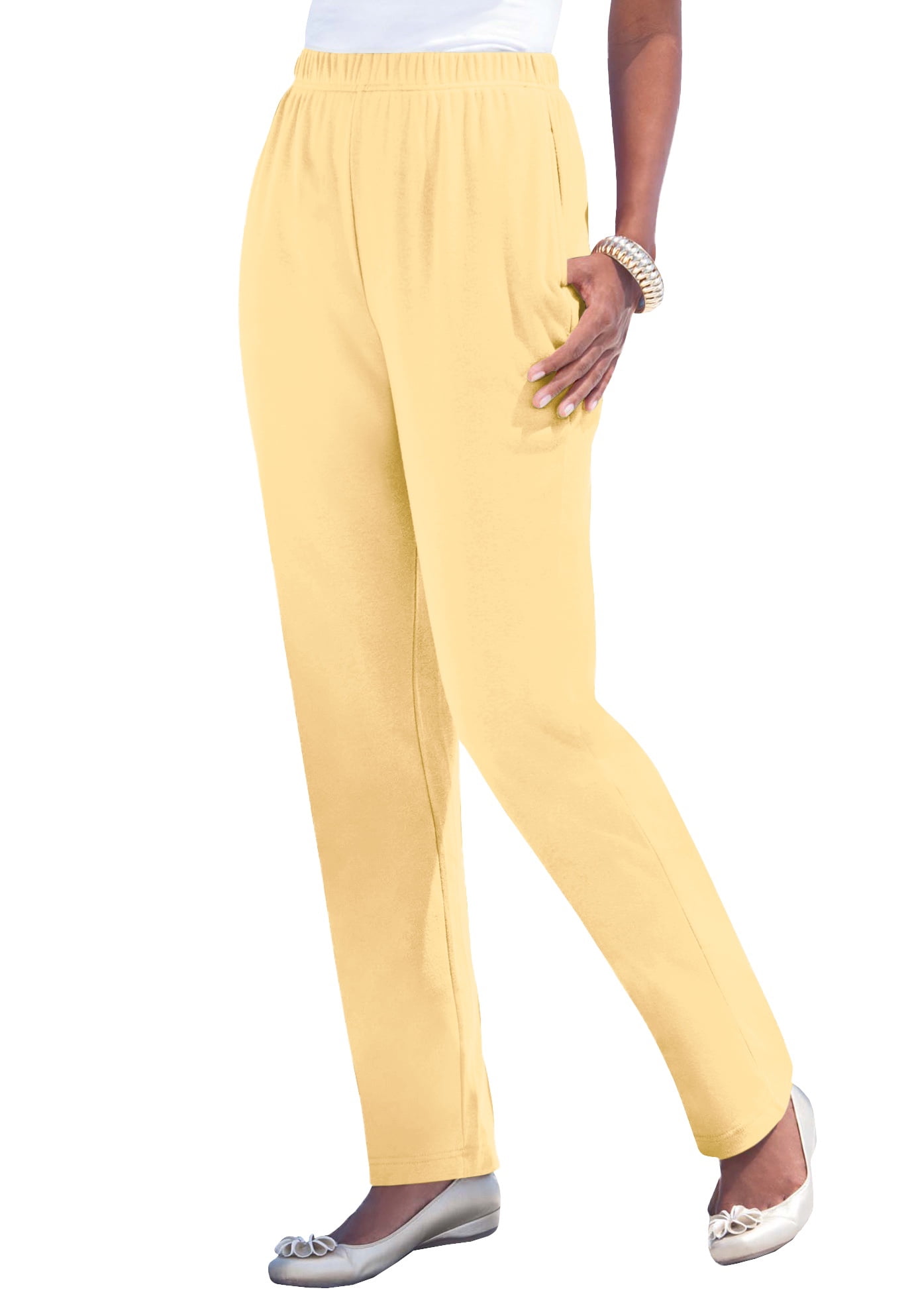 Roaman's Women's Plus Size Straight Leg Pull-On Pants - Elastic Waist Knit Pant