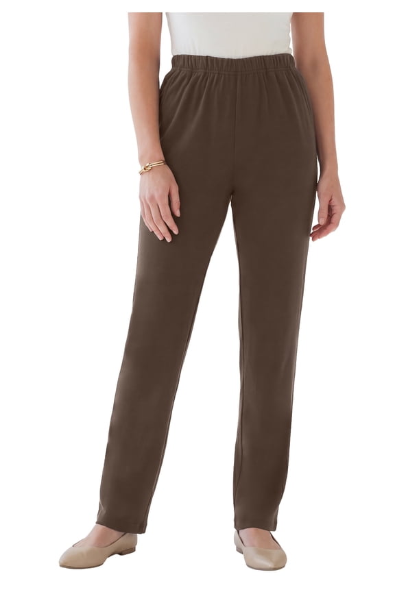 Women's Plus Size Petite Plus Size Soft Knit Relaxed Pull-On Straight Leg Pant