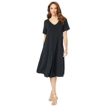 Roaman's Women's Plus Size Tall Ultrasmooth V Neck Swing Dress