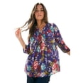 thumbnail image 1 of Roaman's Women's Plus Size Tara Pleated Shirt – Adjustable 3/4 Sleeve Swing Tunic With Notch Collar, 1 of 5