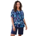 thumbnail image 1 of Roaman's Women's Plus Size Tara Pleated Shirt – Adjustable 3/4 Sleeve Swing Tunic With Notch Collar, 1 of 4